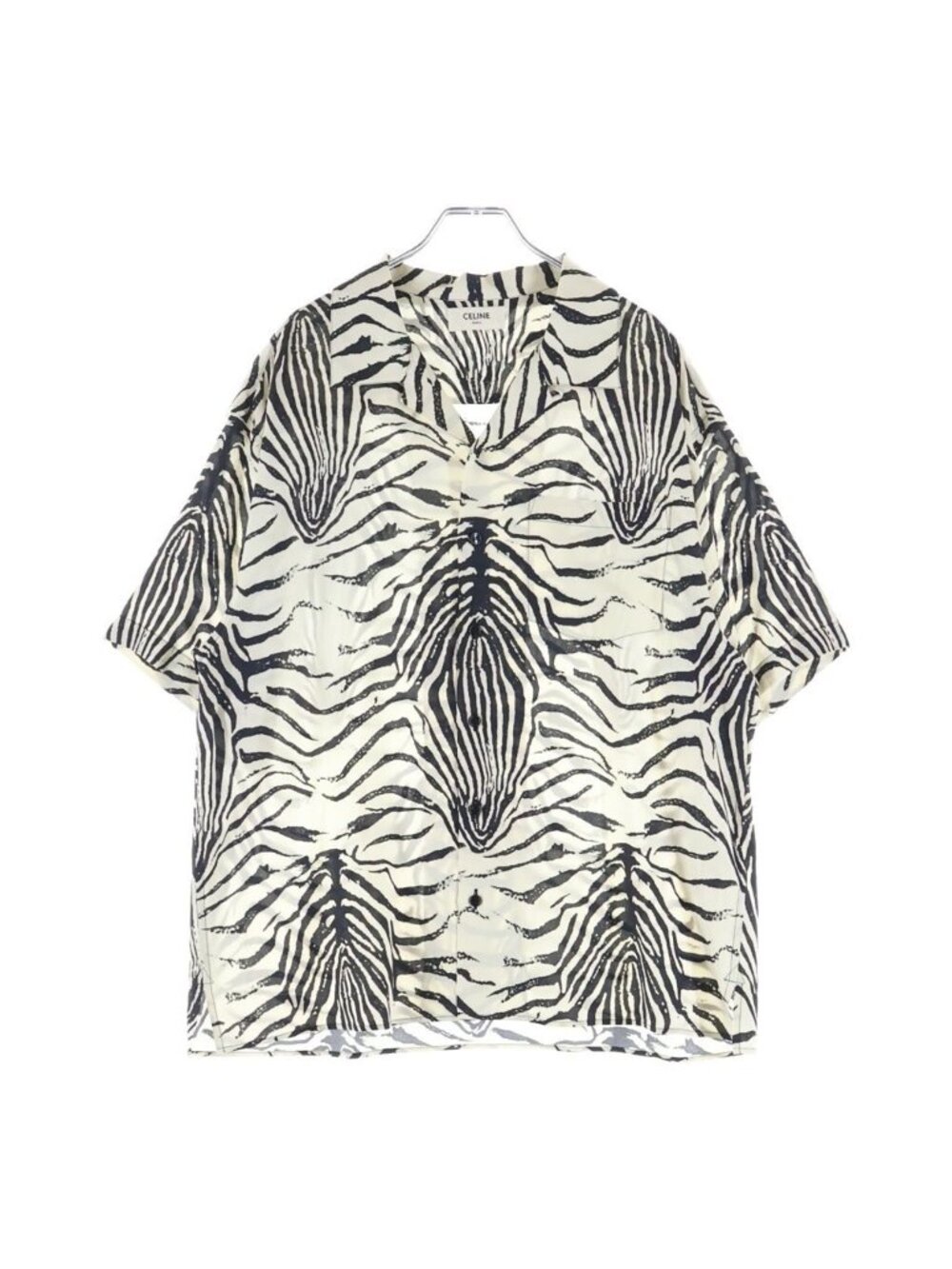 Celine Zebra Print Open Collar Hawaiian Shirt White Black